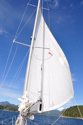 The end of the third day out of Comox and the first time we raised the sail - Havanna Channel